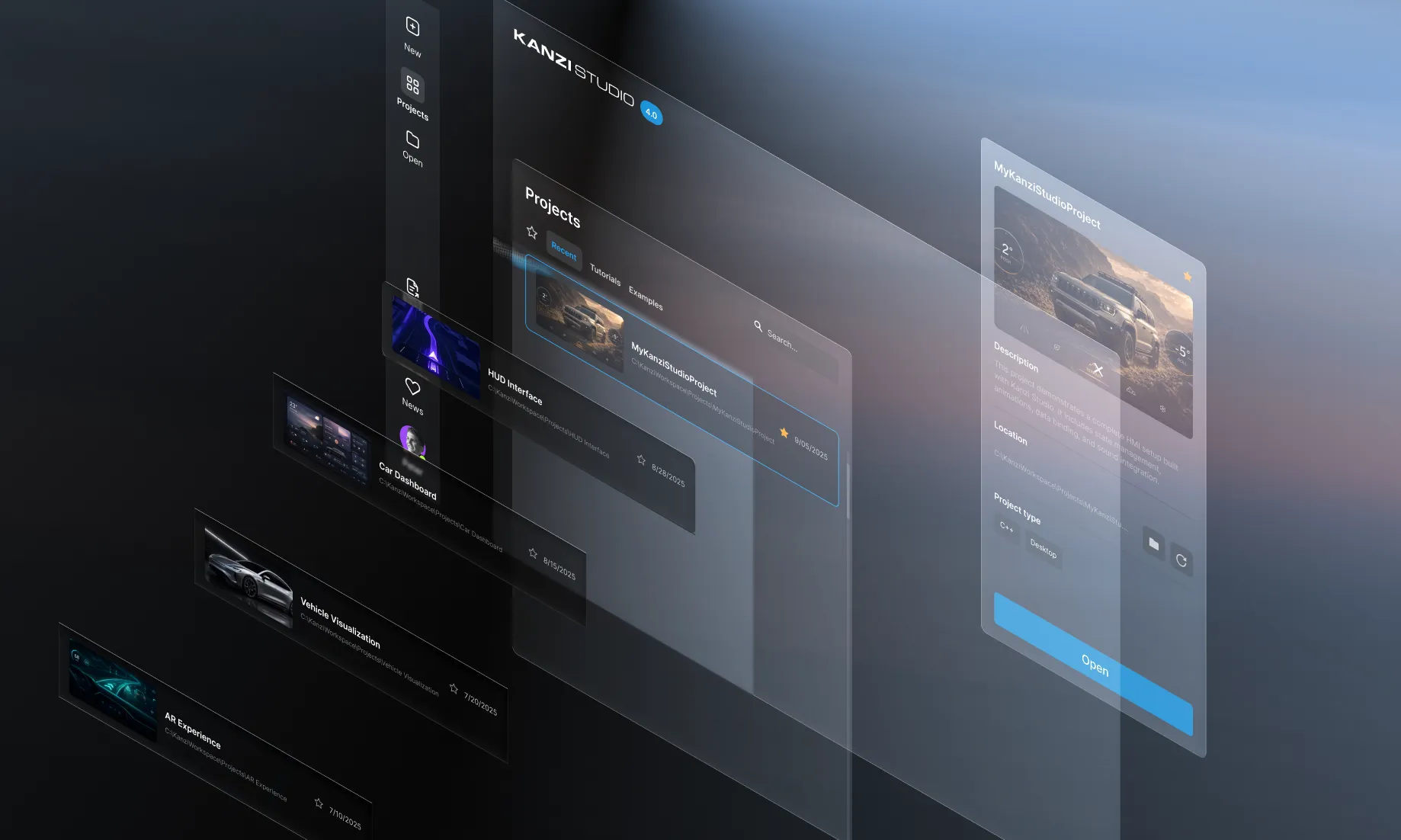 Kanzi Quick Start redesigned project selection interface