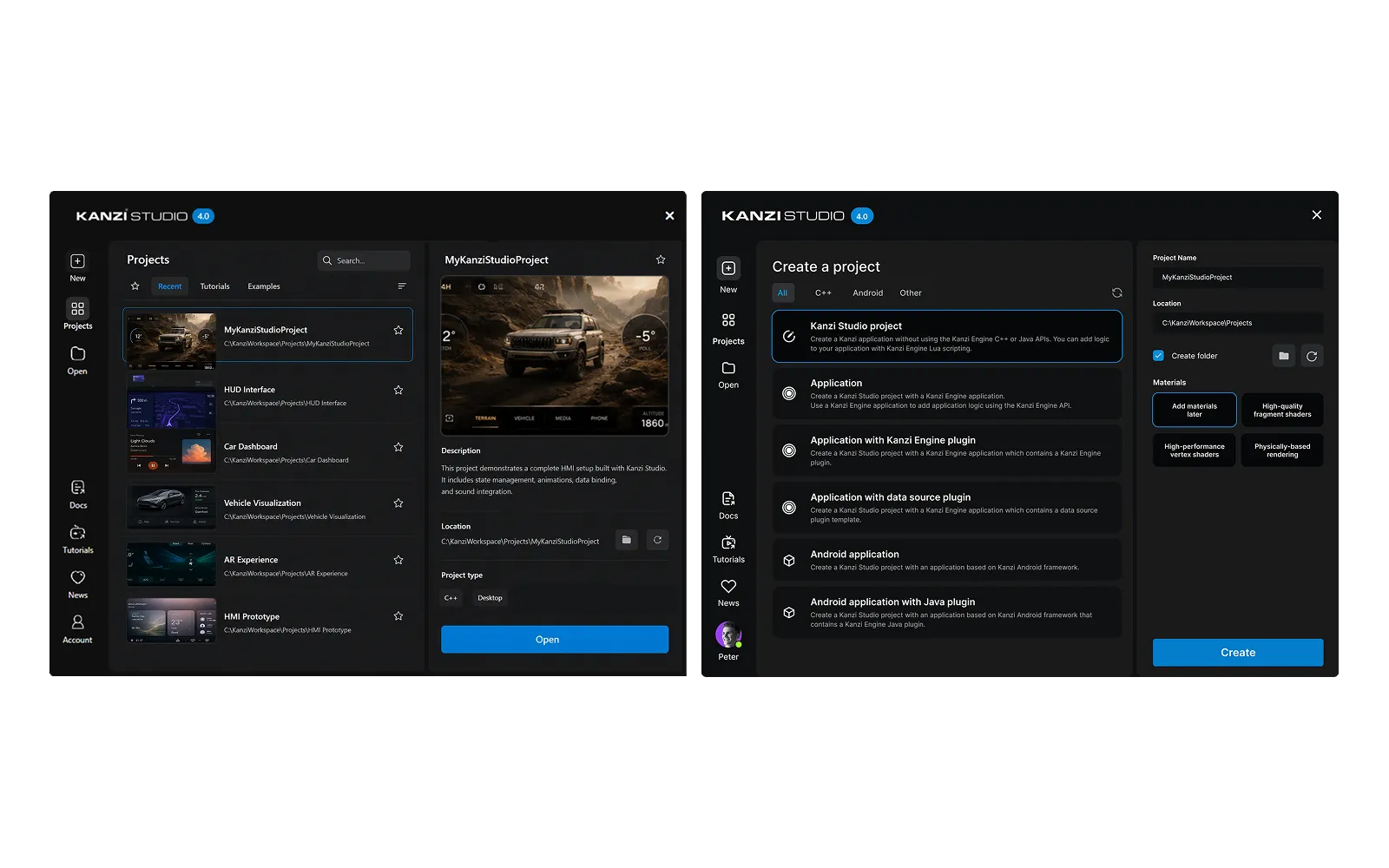Redesigned Kanzi Quick Start interface