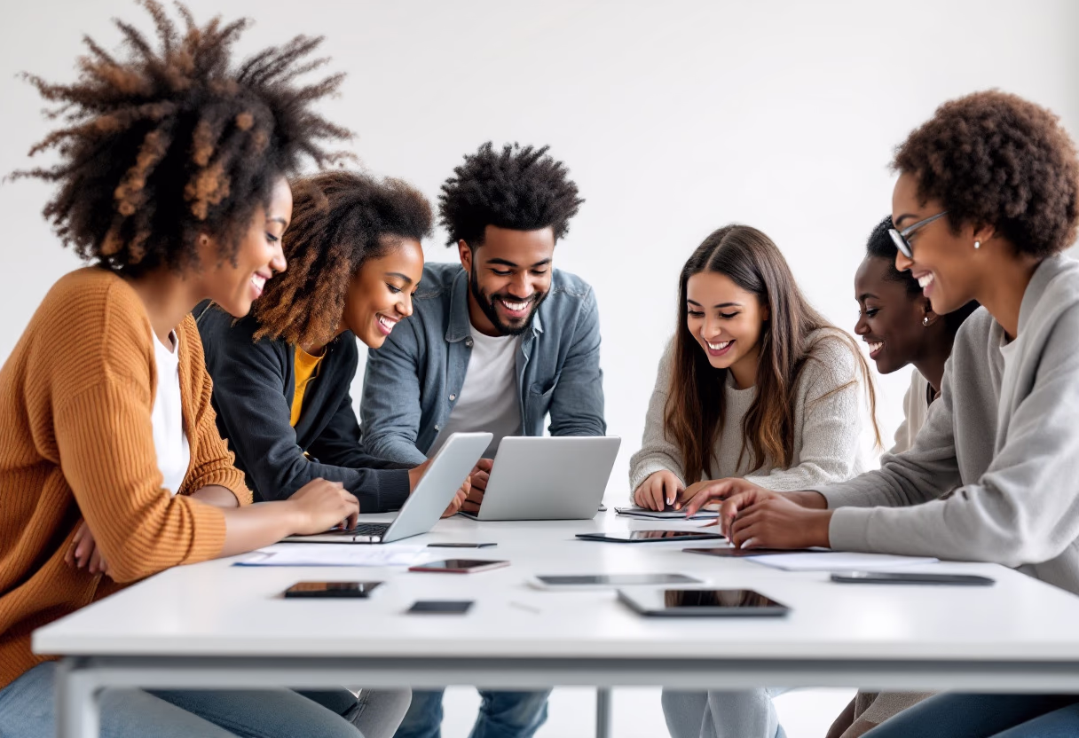 image of students collaborating on a project (for a edtech)