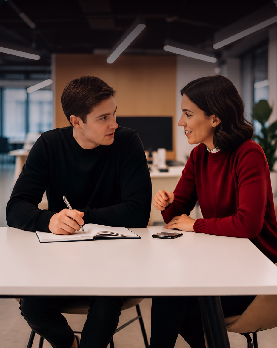 Two advisers reviewing investment paperwork together