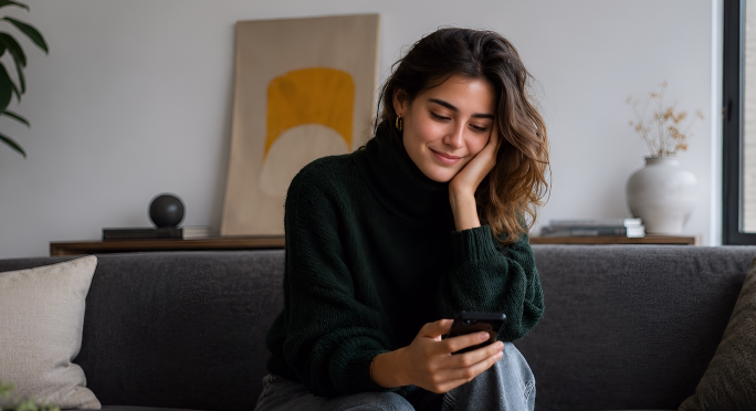 Client reviewing a strategy on a phone at home