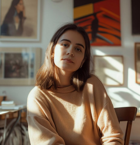 Woman in an art-filled studio