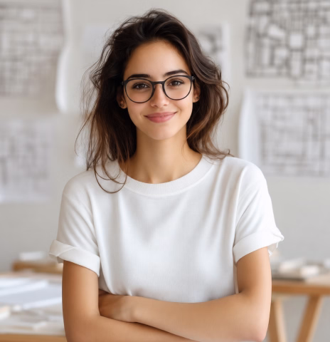 Woman with glasses in a design studio