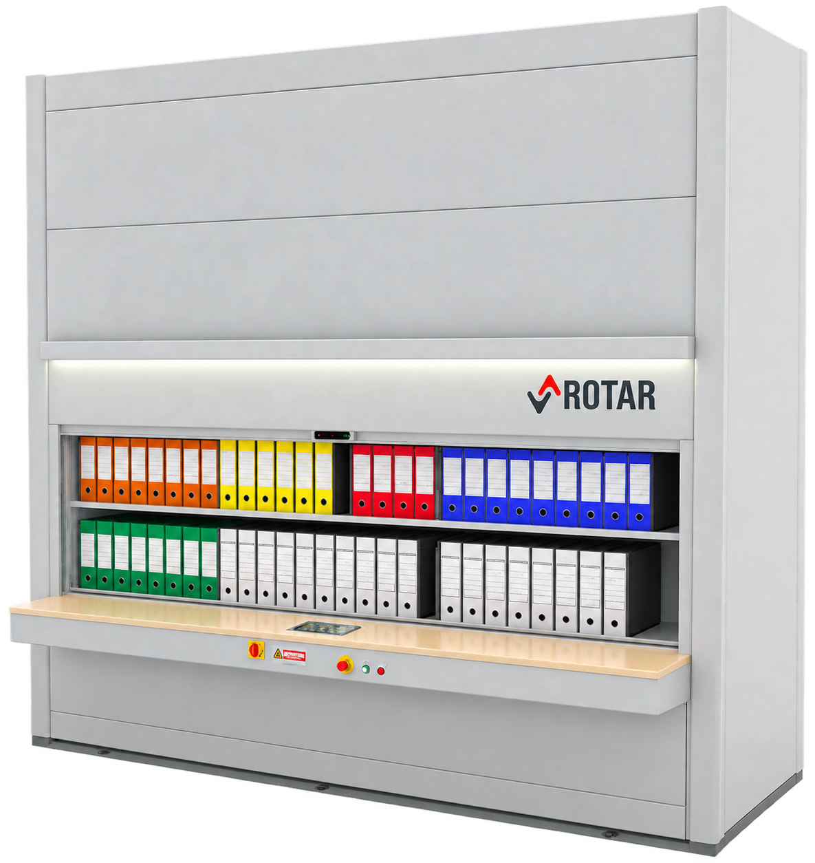 ROTAR mobile shelving storage unit with file folders