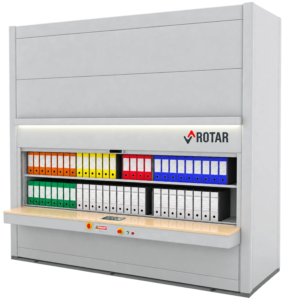 ROTAR mobile shelving storage unit with file folders