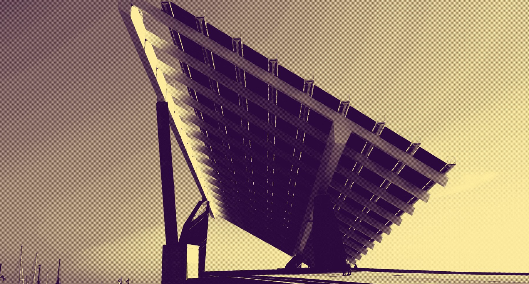 Solar panel array against the sky