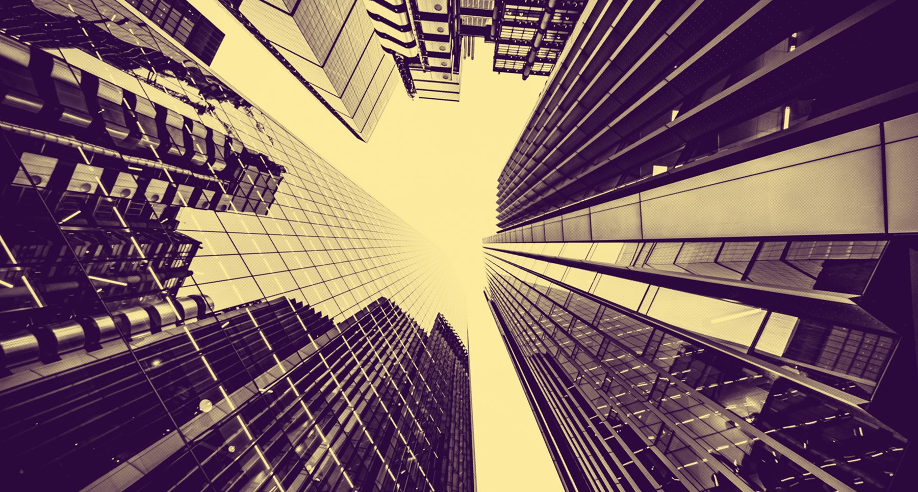 Glass office towers seen from below