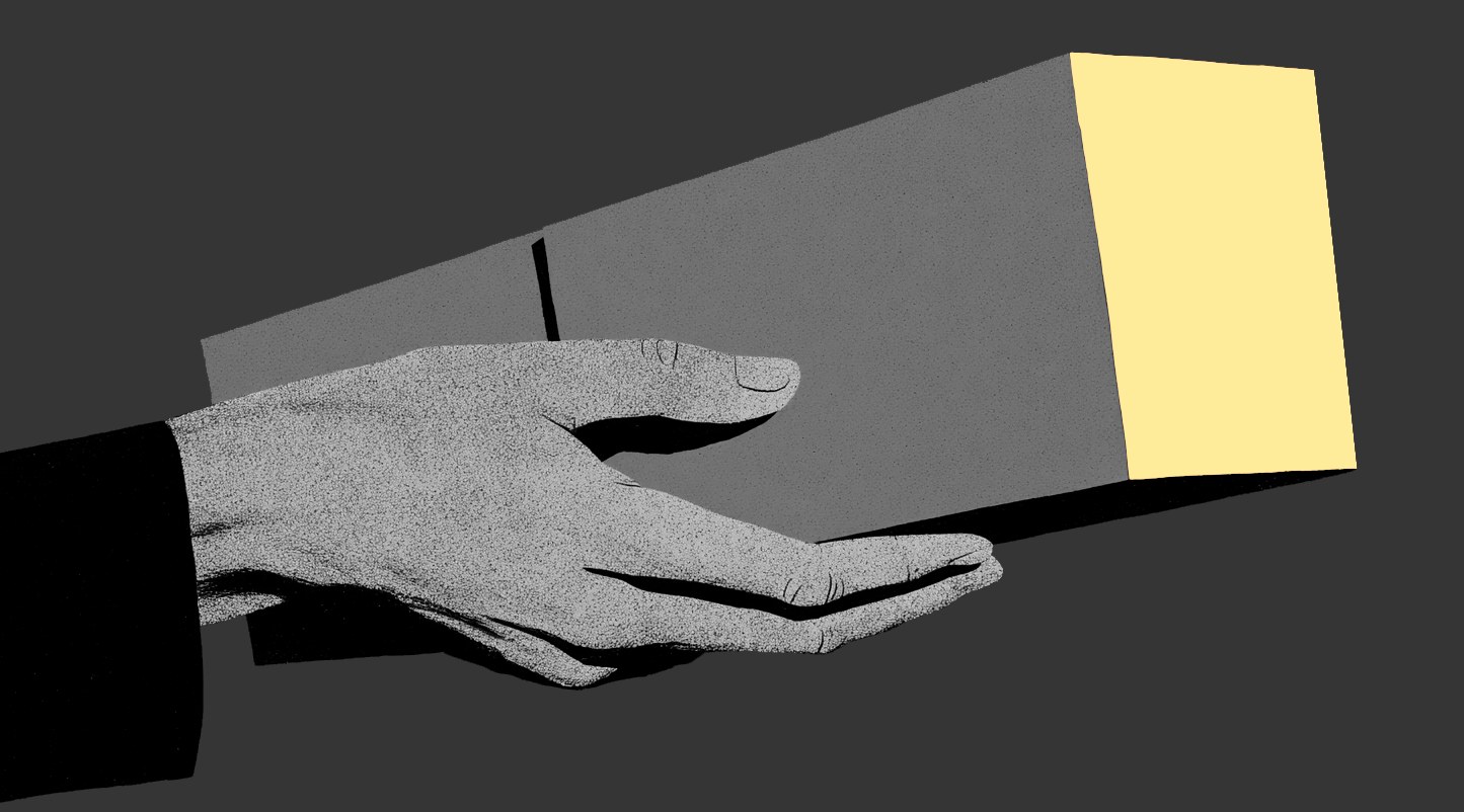 Illustration of a hand holding a long block with a yellow end