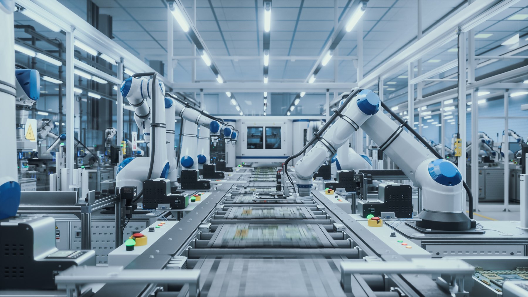 Automated production line with robot arms