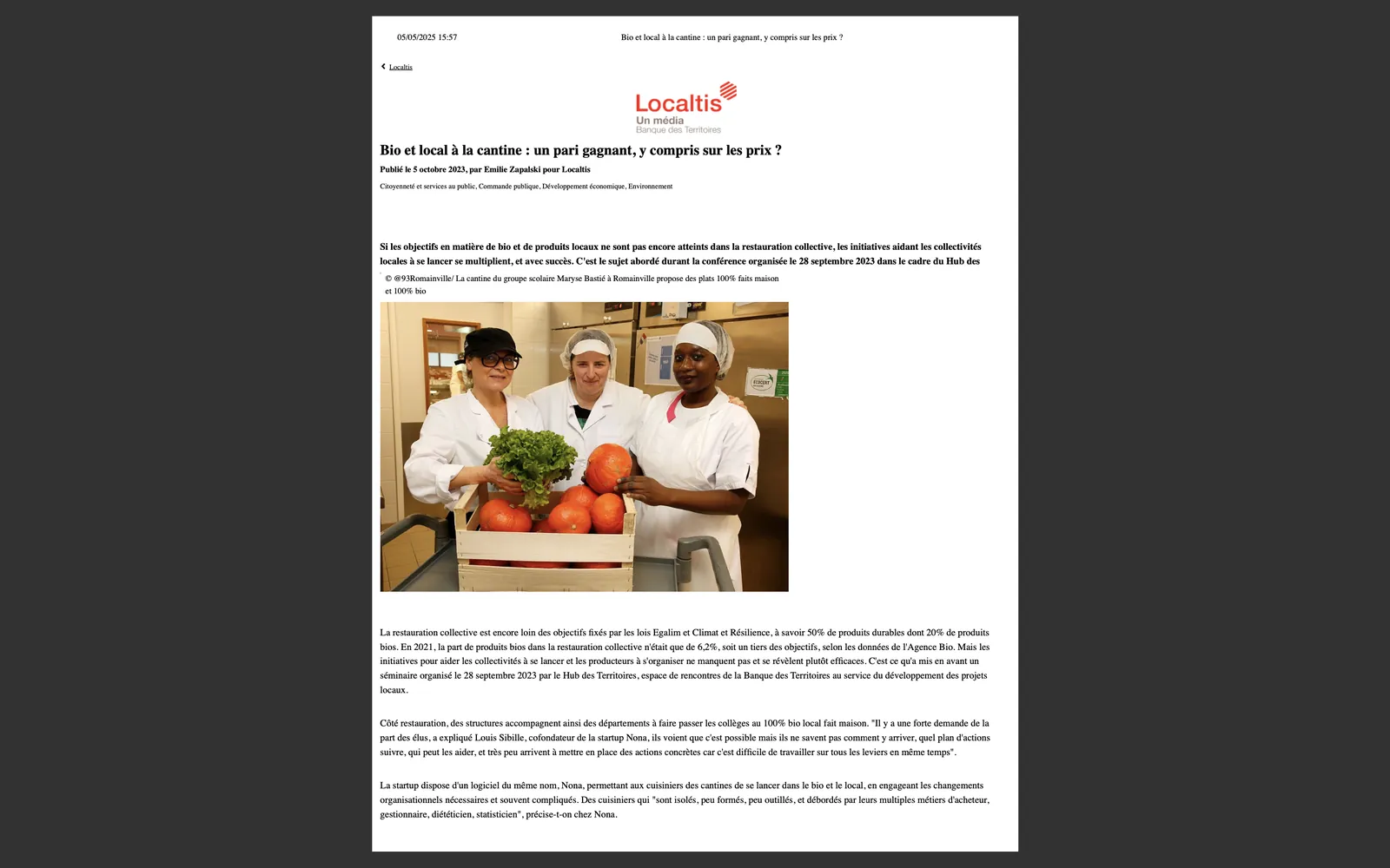 Localtis : Bio et local à la cantine : un pari gagnant, y compris sur les prix?