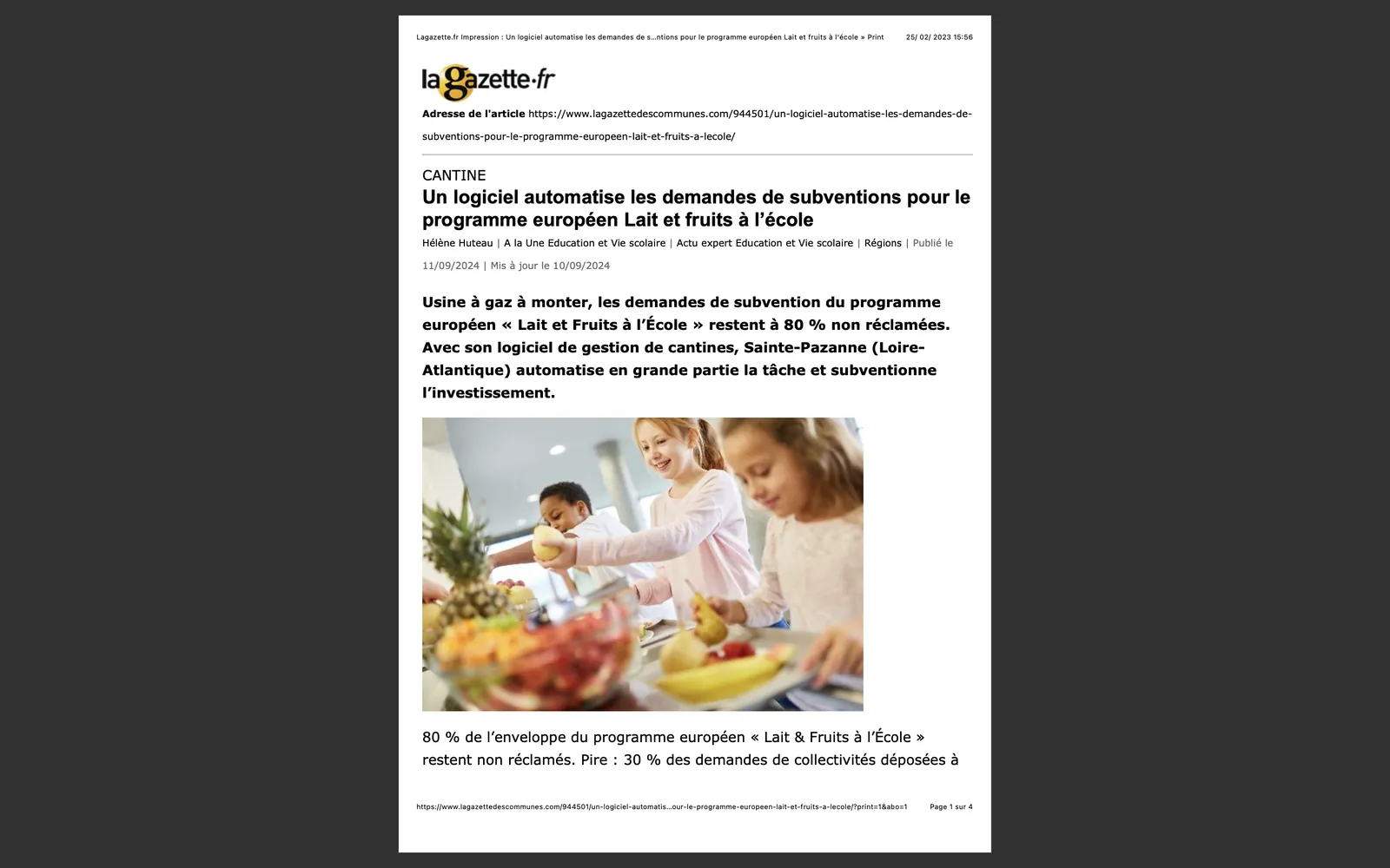 La Gazette des communes : "Un logiciel automatise les demandes de subventions pour le programme européen LFE"
