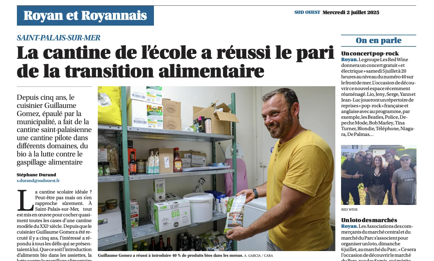 Le restaurant scolaire de Saint-Palais-sur-Mer mis à l'honneur dans Sud Ouest : un modèle inspirant de transition alimentaire réussie