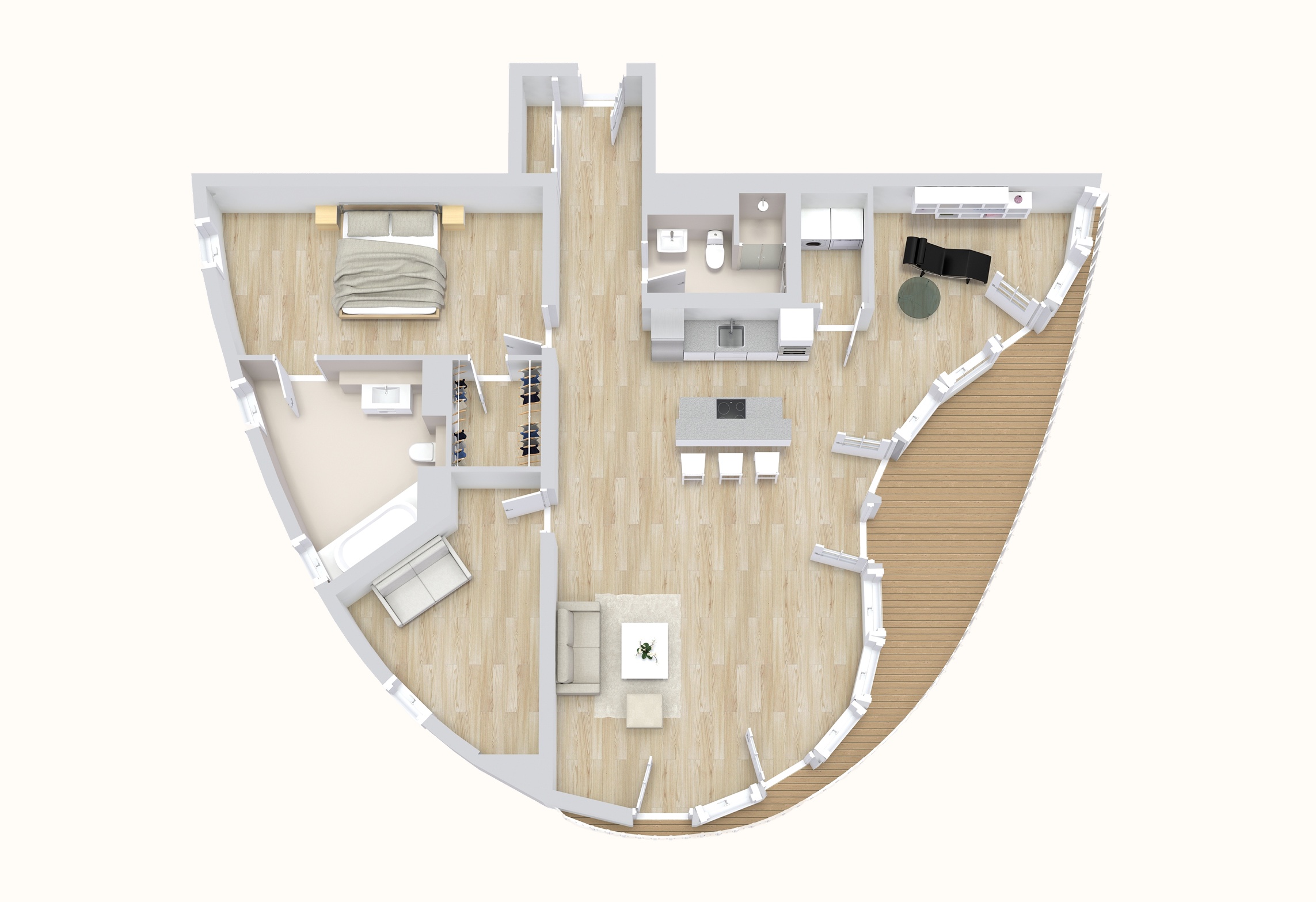 Detailgrundriss mit Raumaufteilung und umlaufendem Balkon