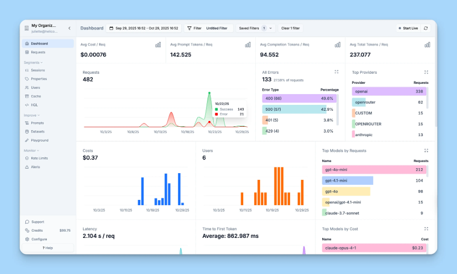 helicone dashboard
