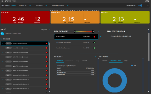 screen shot of the API Security risk dashboard