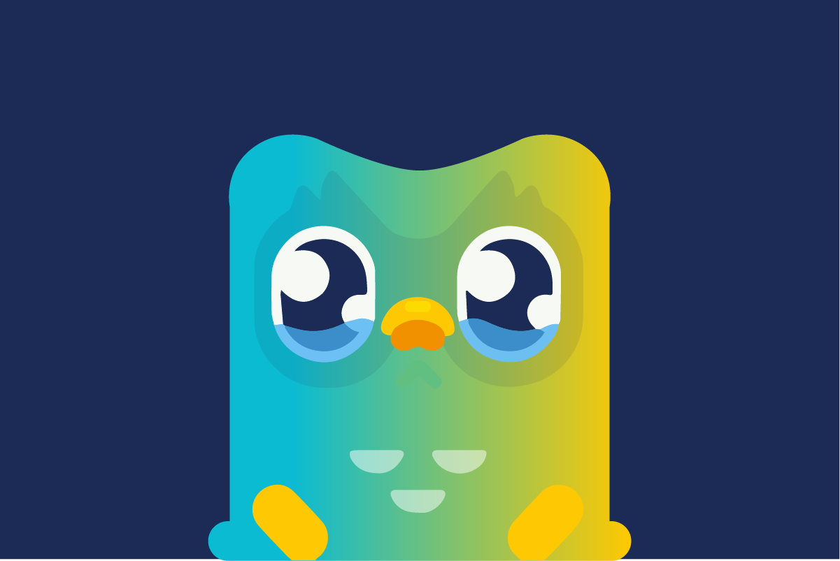 The Duolingo bird with tears in it's eyes representing the API breach