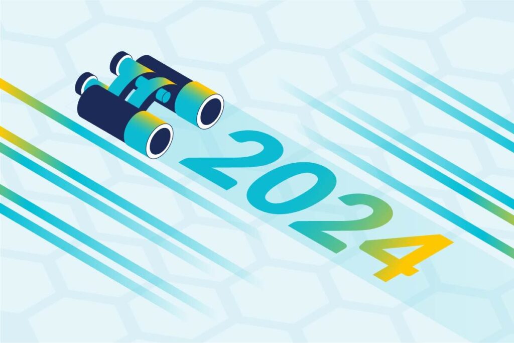 Binoculars looking at 2024 representing Cequence - 2024 Predictions: Compliance, API Security Threat Tactics, and AI