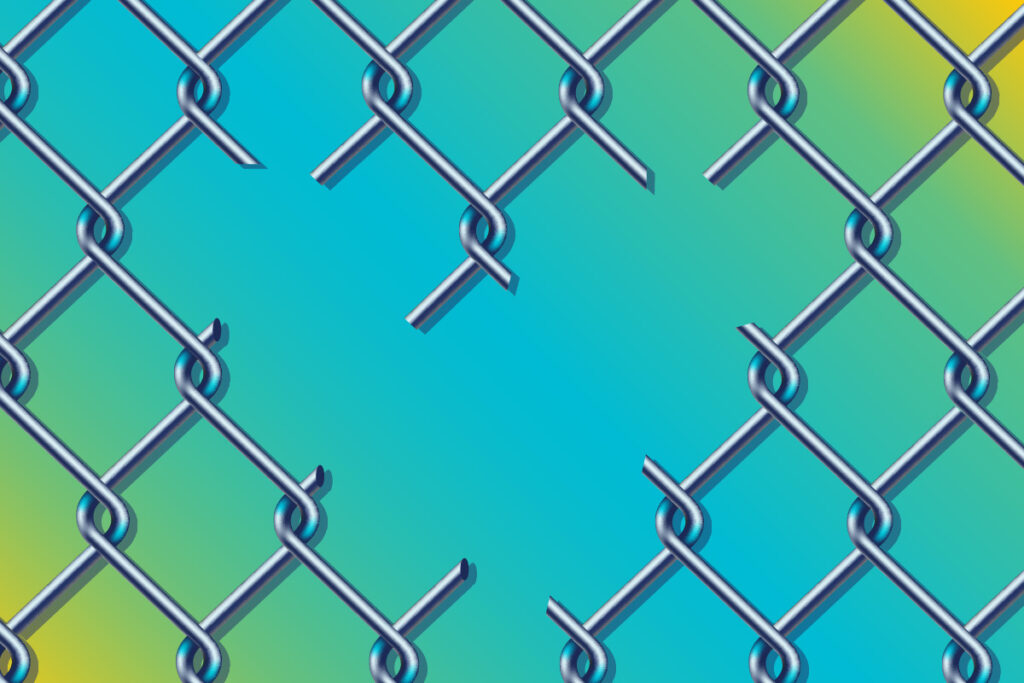 A chain link fence with a heart cut of it representing API security WAF and API Gateway