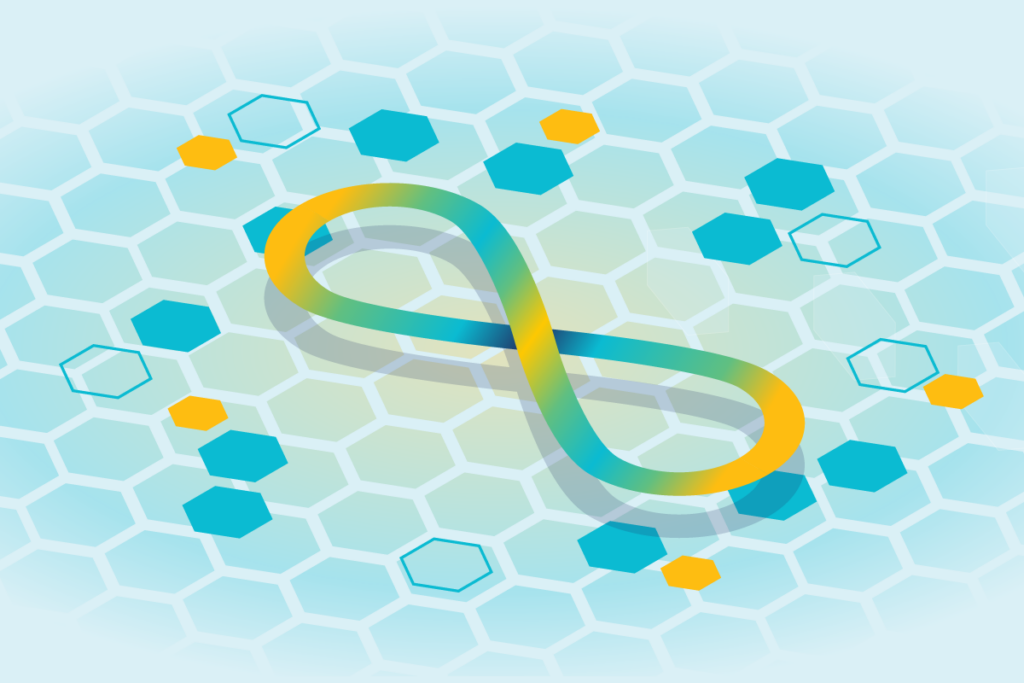 Stylized graphic of an infinity sign representing machine learning enhancements to the Cequence UAP Platform
