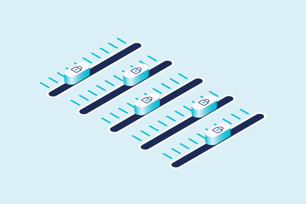 A stylized image that looks like an audio mixer but the sliders have locks on them representing API posture management