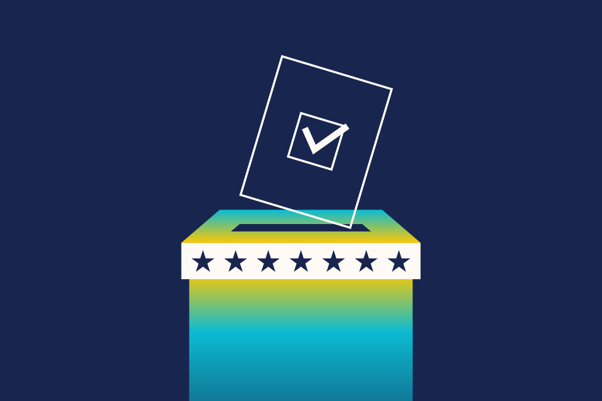 API Security - stylized picture of a ballot box with a ballot and a large checkmark being dropped into it representing API security in the election season