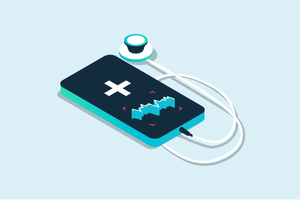 An illustration of a phone with a stethoscope connected to it representing the need for API Security for healthcare