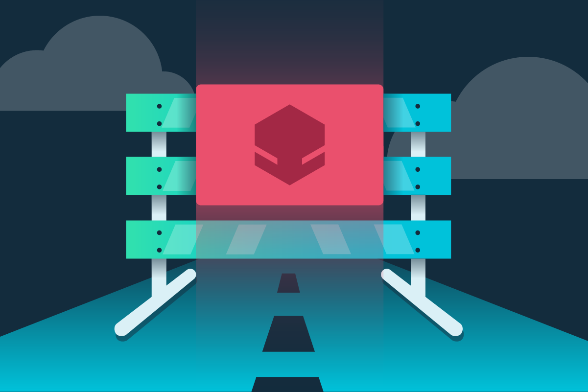 A stylized image of a road blocked by a bot icon.