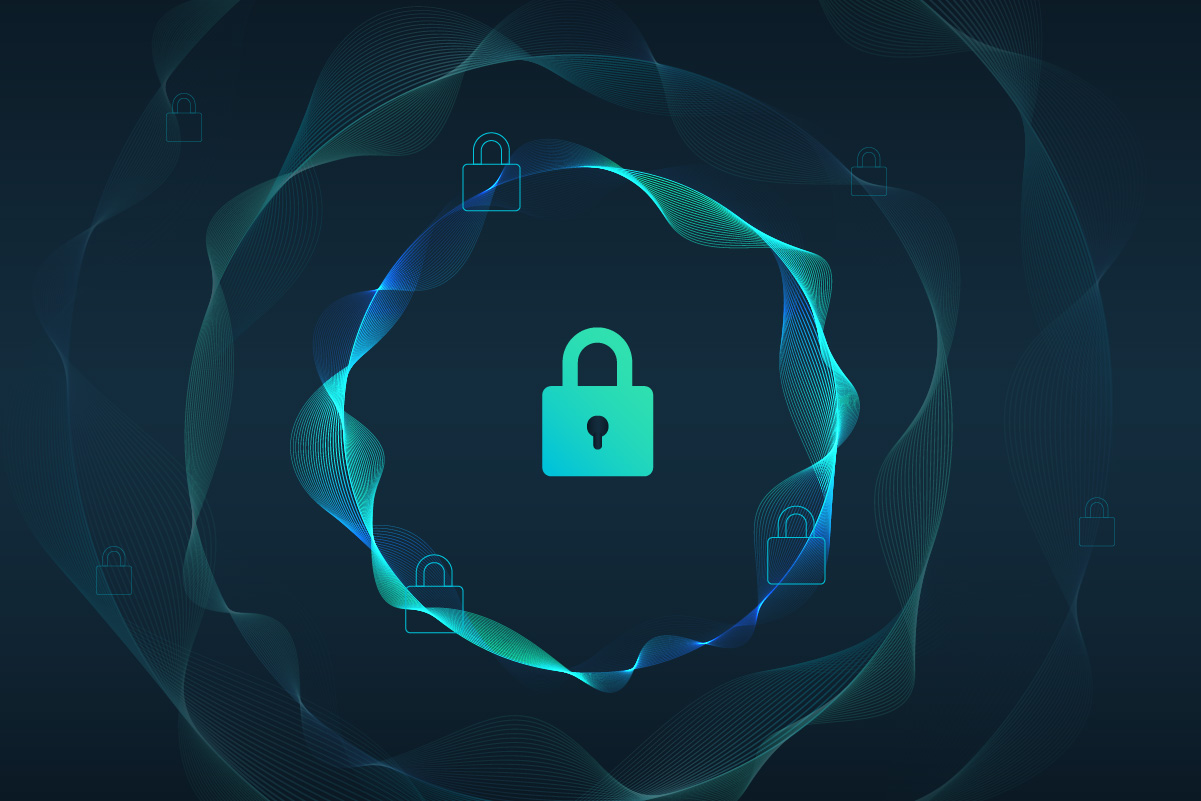 A stylized lock on a dark teal background.