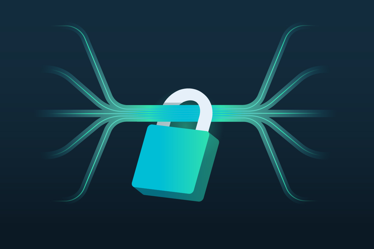 A stylized lock closed around traffic between agents and applications.