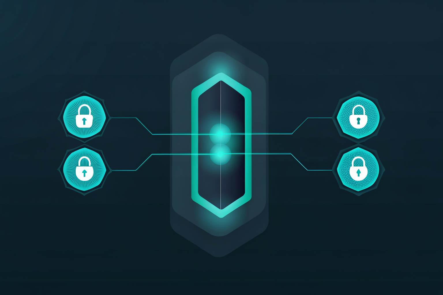 A stylized image of a vault with four lock icons surrounding it representing prompt injection