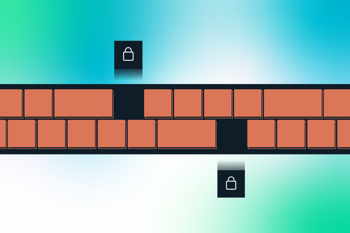 A stylized image of a brick wall with some bricks separated and with locks on them.