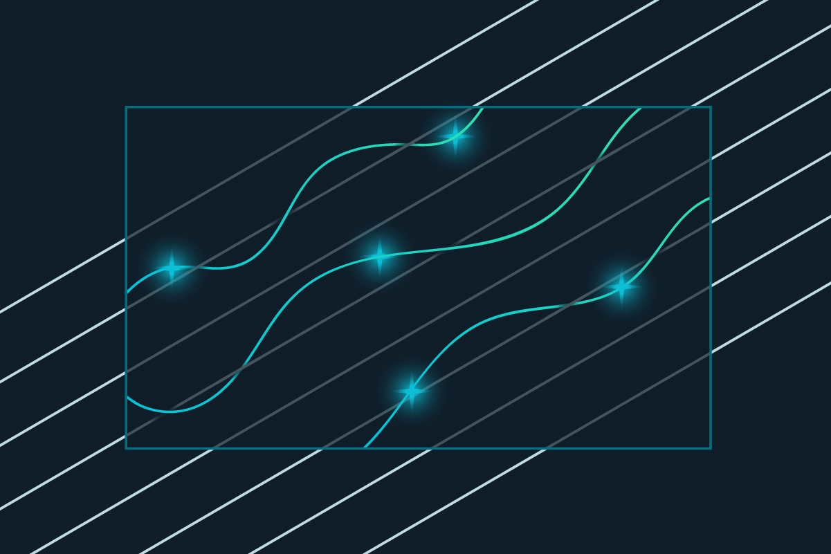 A stylized graphic of squiggly lines representing network traffic and AI agents being discovered.