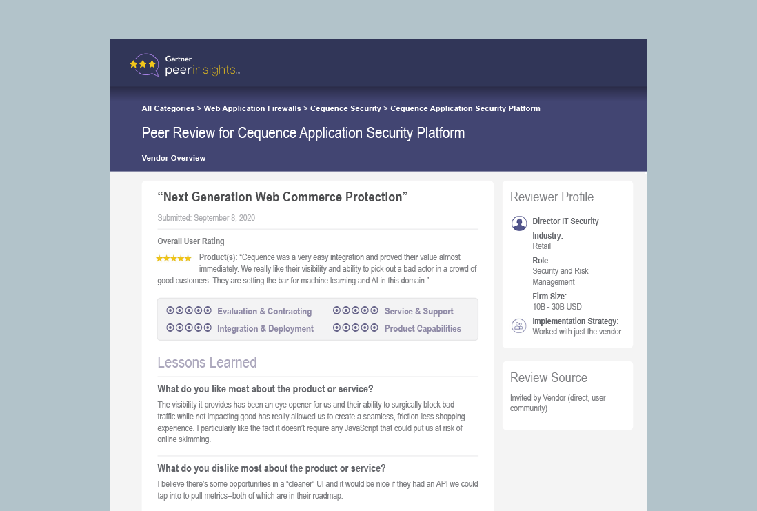 Retail Customer Review-Next Gen Web Commerce Security