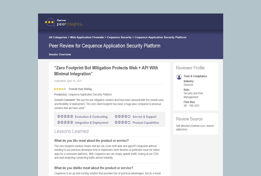 Peer Insights Review - Zero Footprint Bot Mitigation