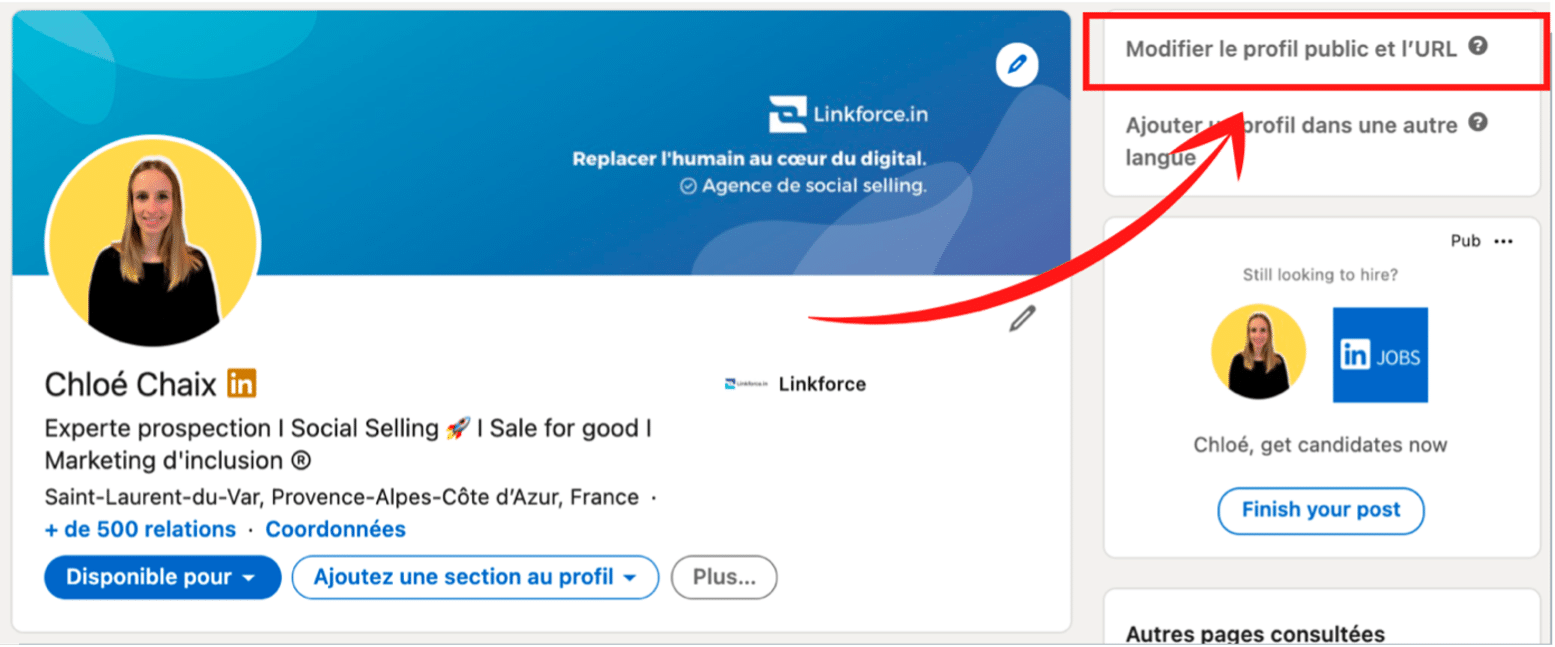 Modifier url profil LinkedIn