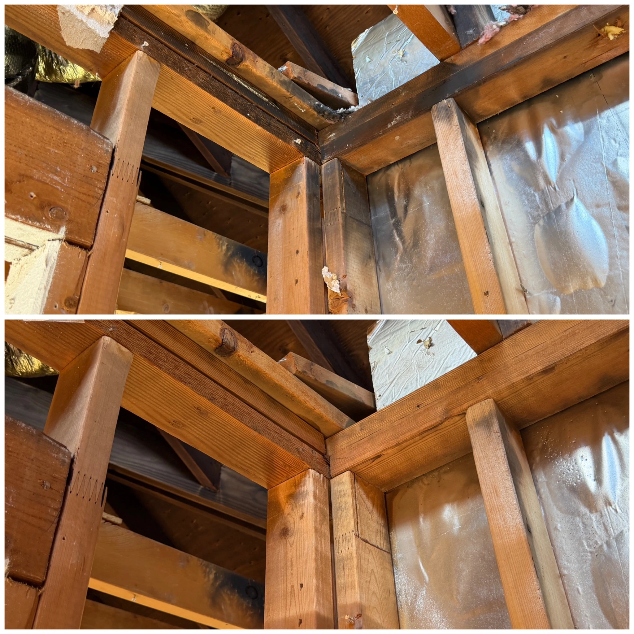 Structural framing after dry ice blasting, soot and char removed and ready for clearance testing