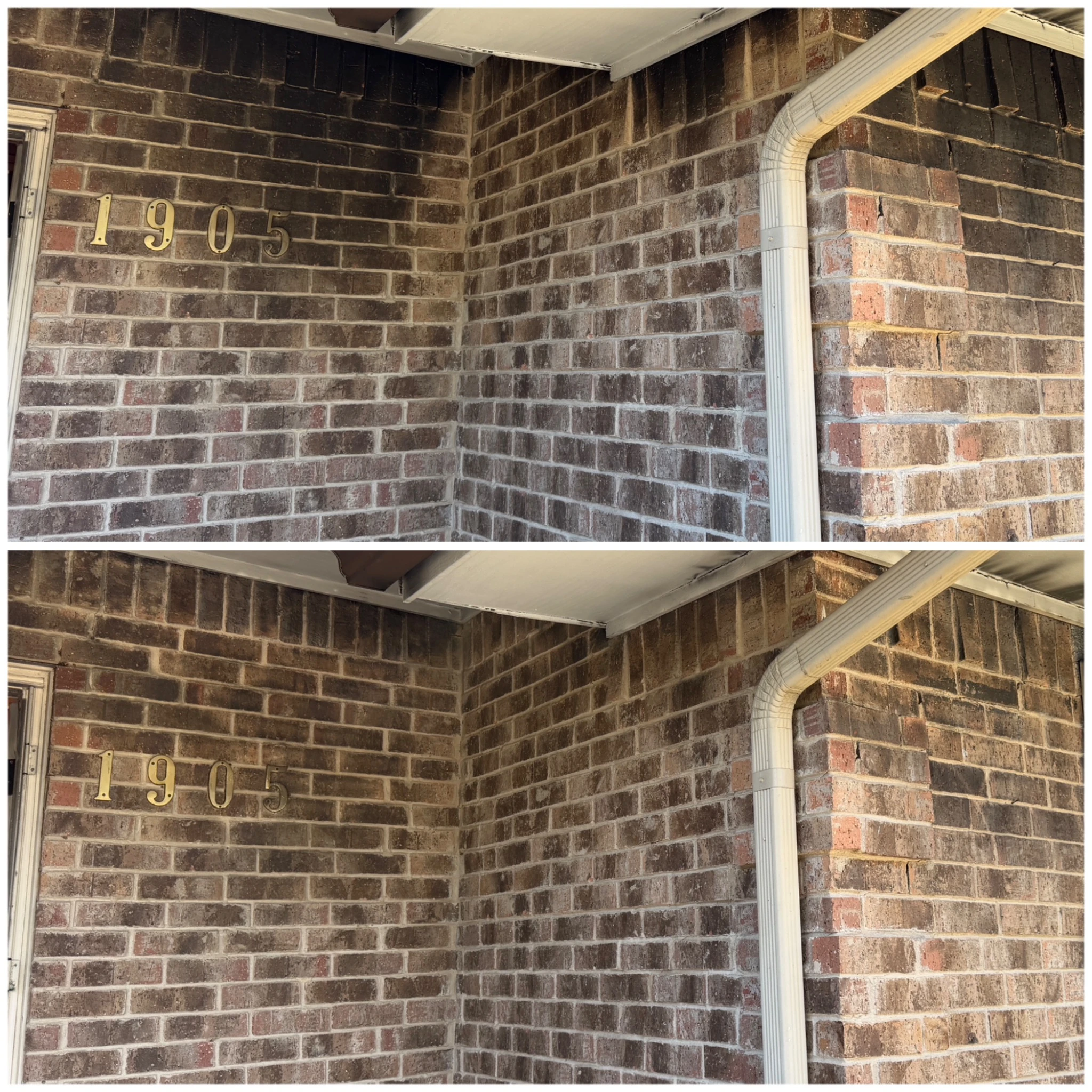 Structural framing before dry ice blasting, blackened with soot and char from fire damage