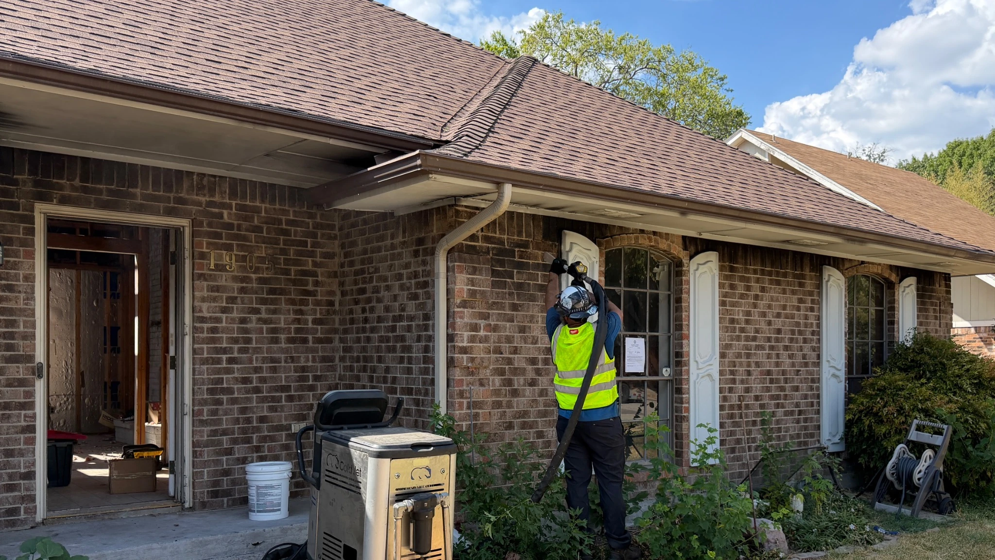 Dry ice blasting soot and char from structural framing