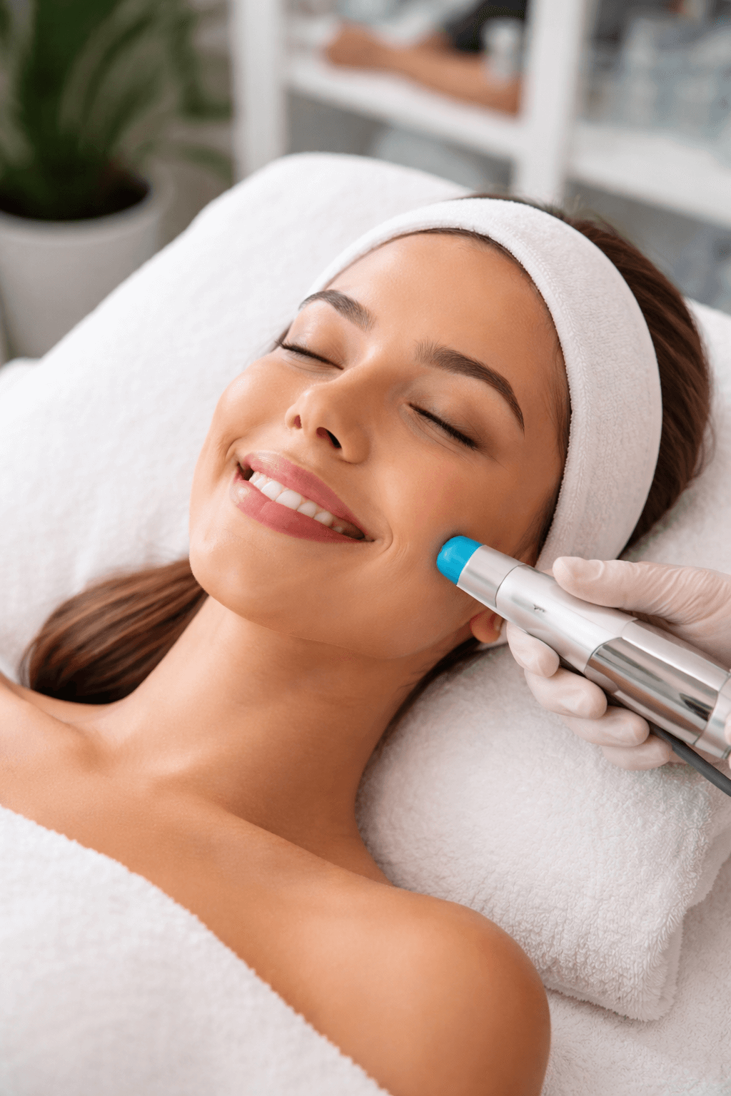 Woman receiving dermal filler treatment at Slae Aesthetics in Tampa to enhance facial contours with Juvederm and Restylane