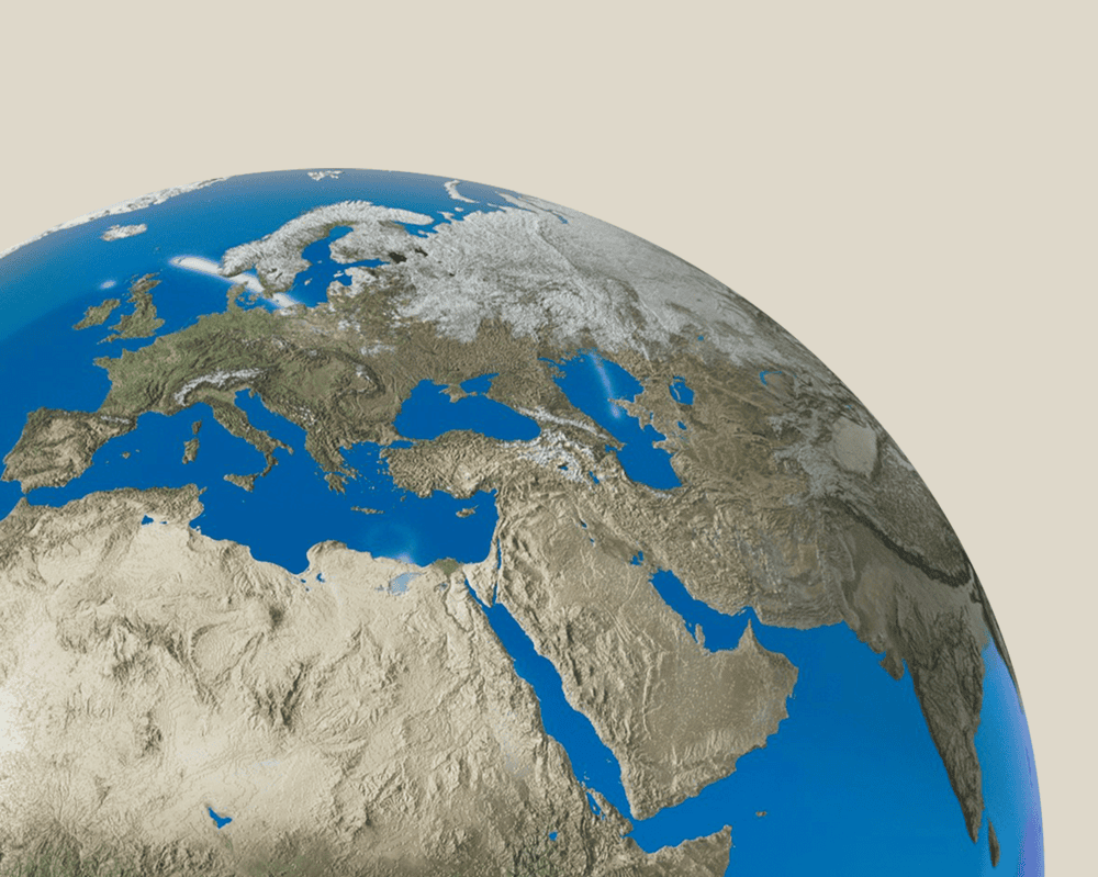 Globe showing Europe and surrounding regions