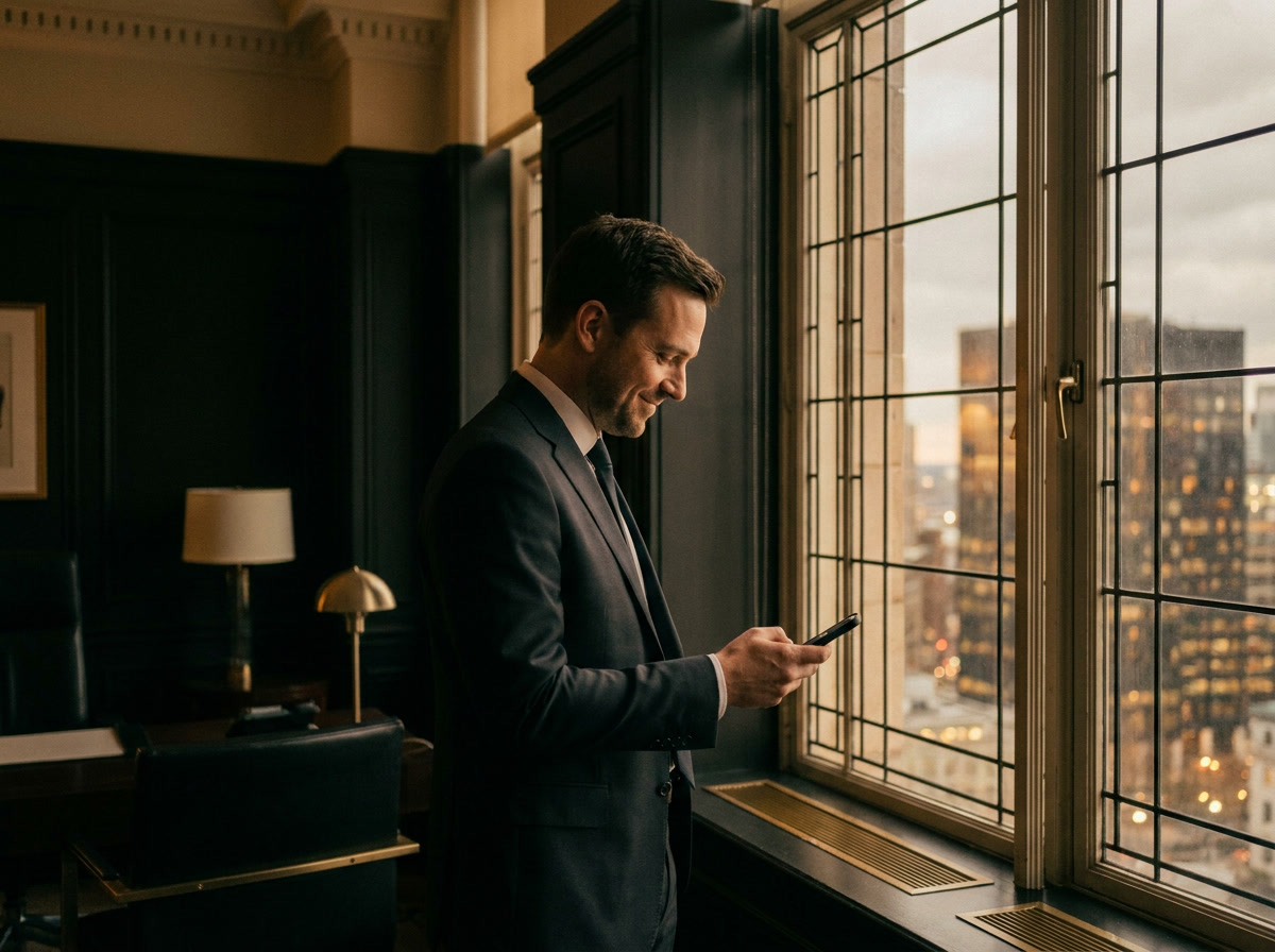 Business owner reading a reply from his accountant