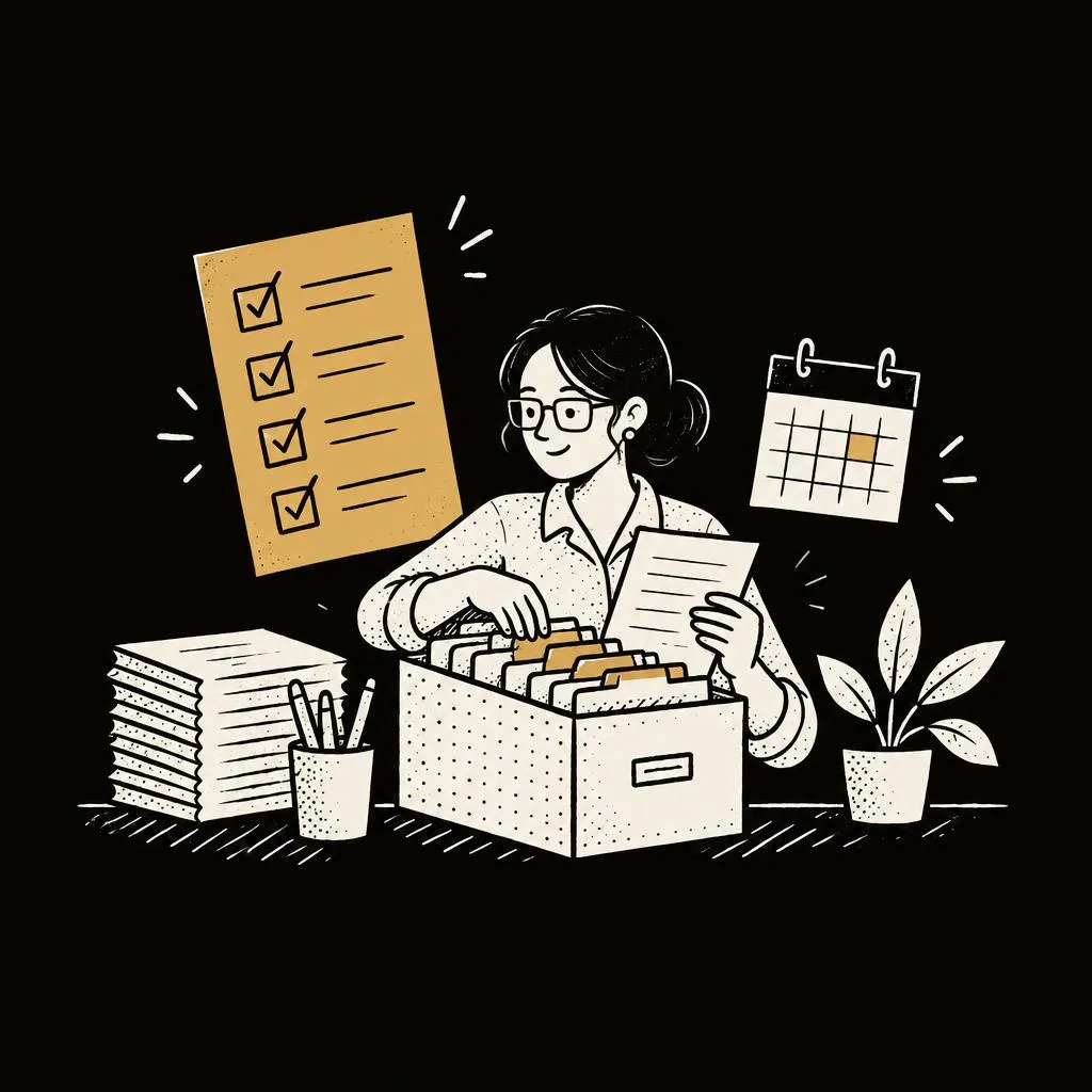 Company secretary filing statutory records against a compliance checklist