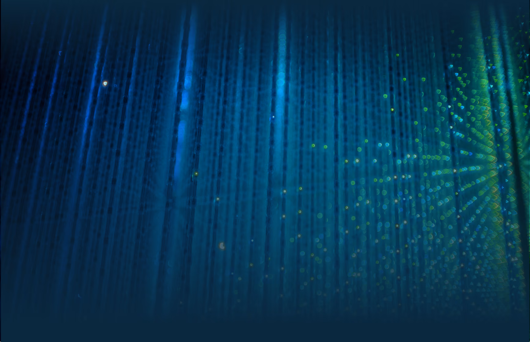 Abstrakter Datenstrom aus blauen und grünen Lichtpunkten