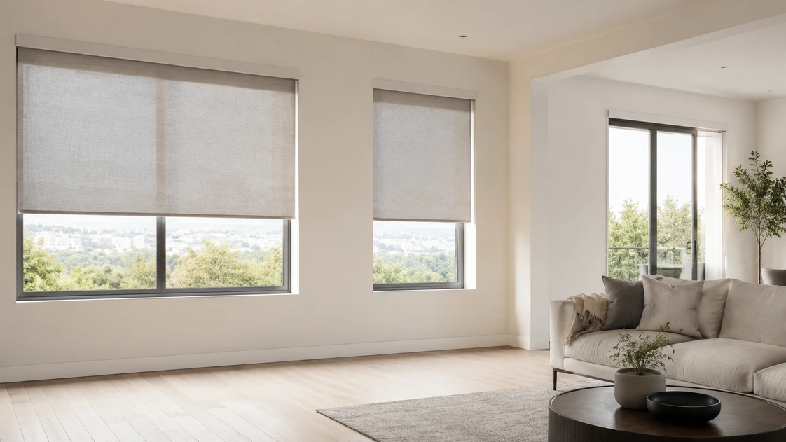Cordless roller shade on a window