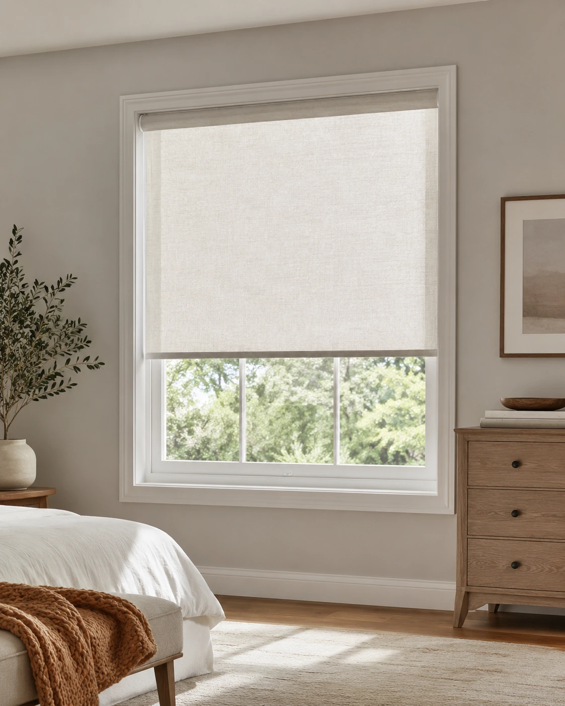 Cordless roller shade, close view of the fabric
