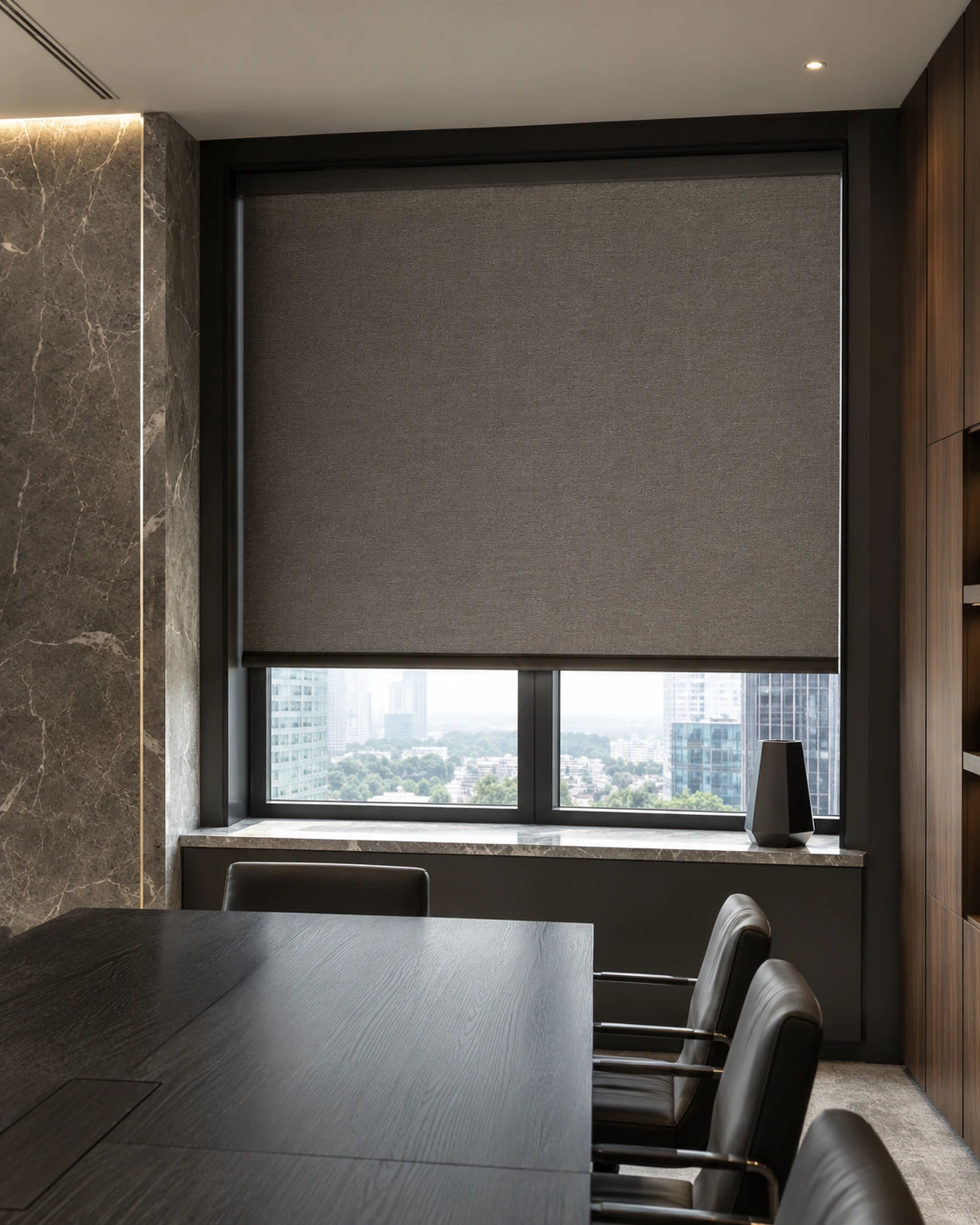 Cordless roller shade in an interior setting