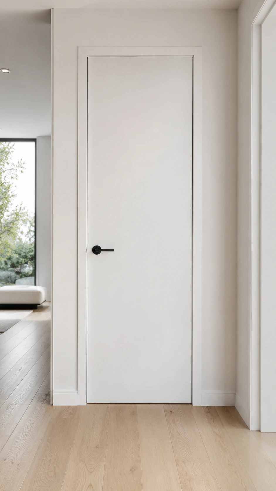 Flush interior door with a smooth surface