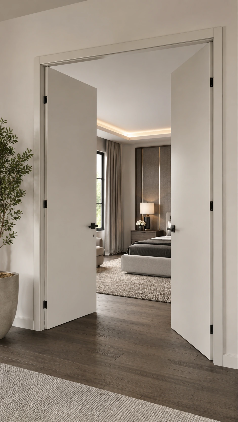 Flush door, close view of the linear groove detail