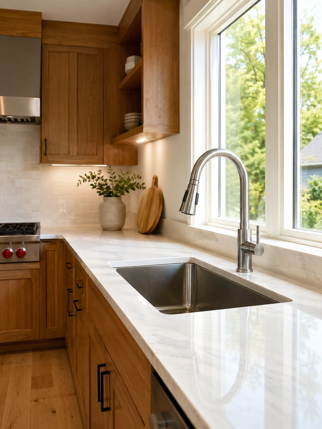 Kitchen faucet, close view of the spray head