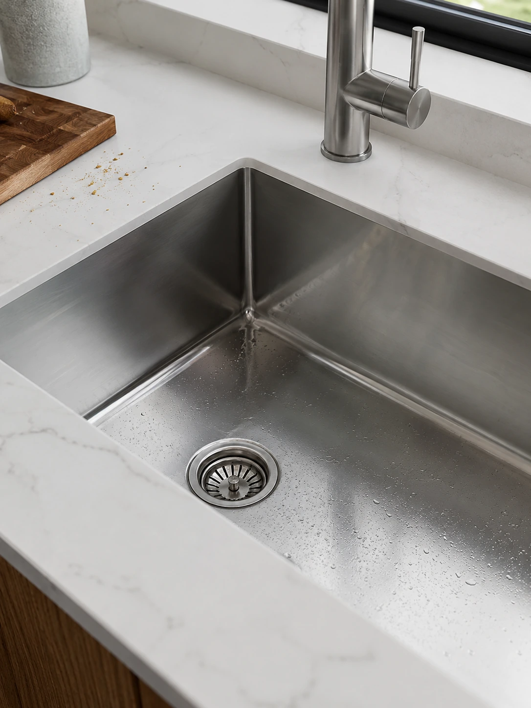 Undermount sink installed below a countertop